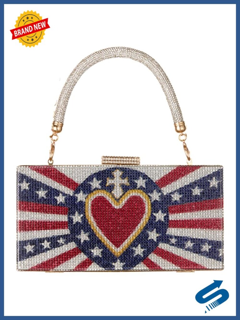Rhinestone Evening Clutch Bag Crossbody Purse with Attachable Strap